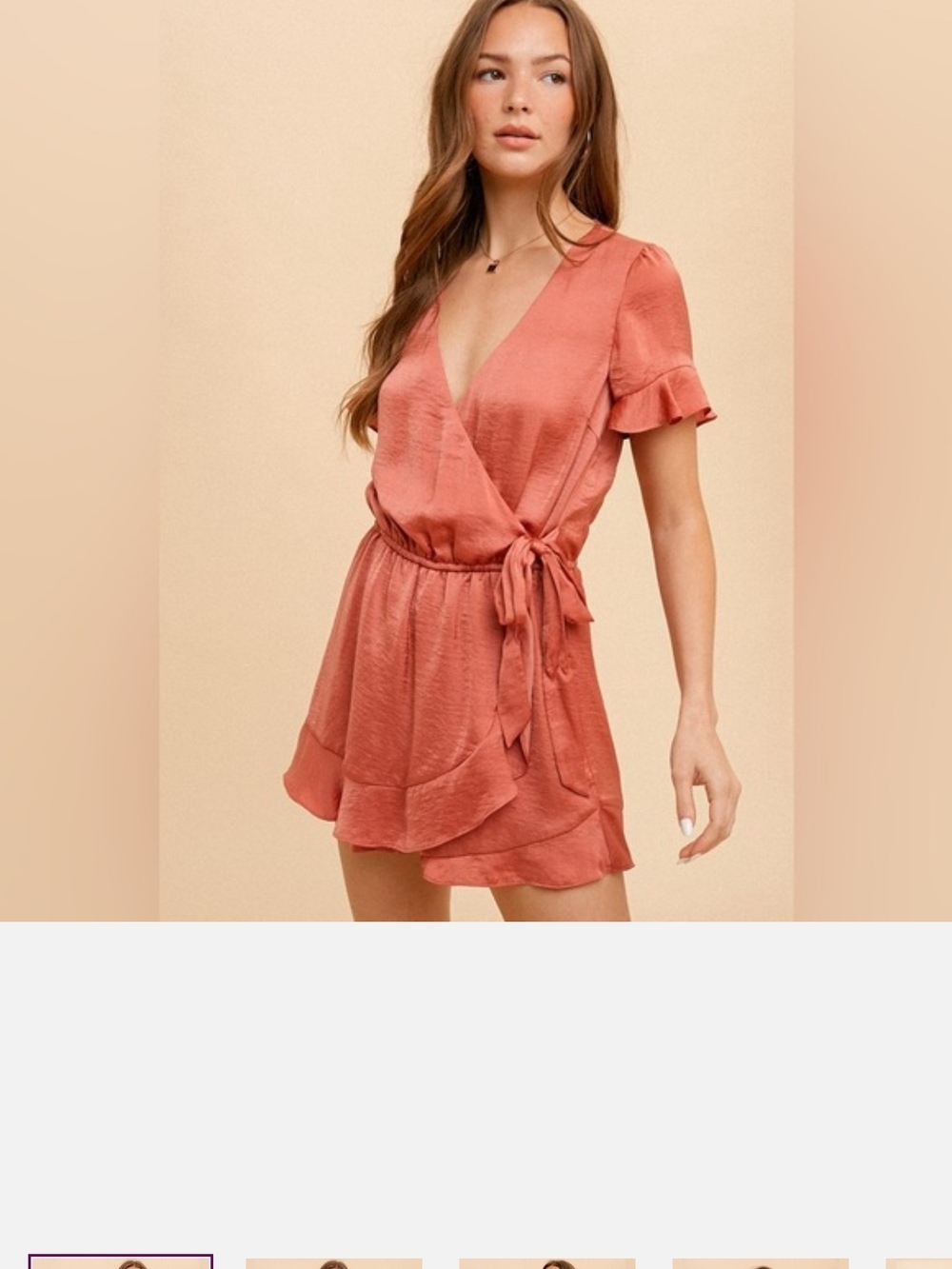 Wrap Romper in Rust Pink